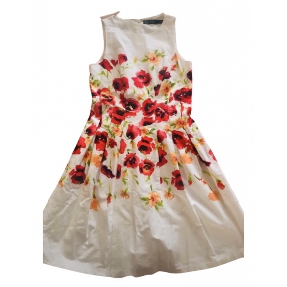 Lauren Ralph Lauren Dress White floral sateen Tamal NWOT SZ 8 - Picture 2 of 14